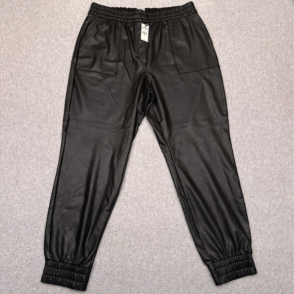Express Pants - NEW Express Faux Leather Joggers Womens Medium Black High Rise Stretch Waistband